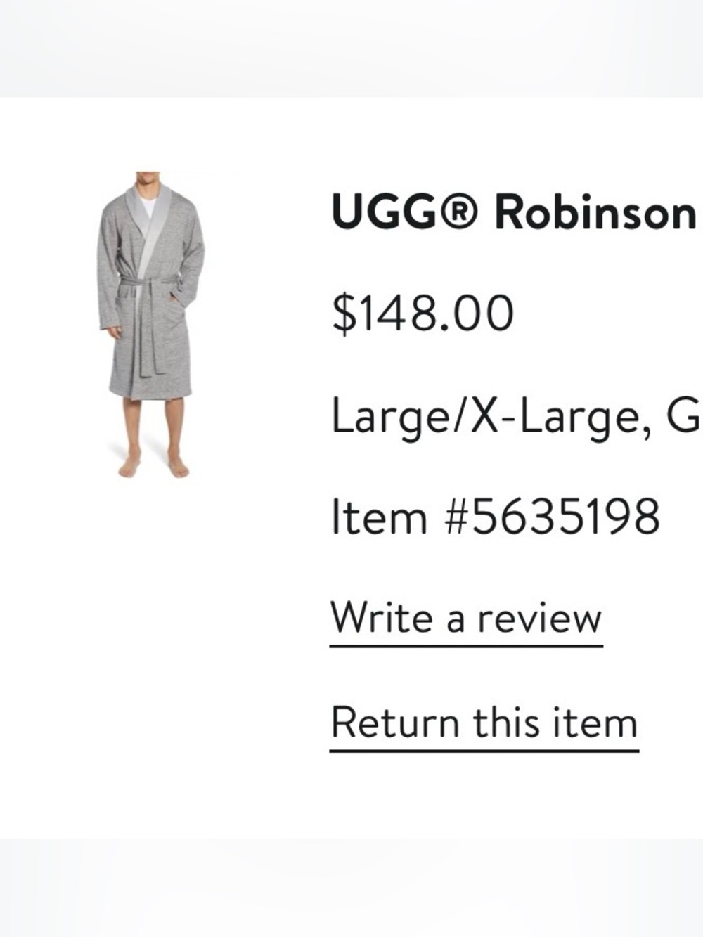 UGG Gray Robinson Long Robe